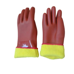 Cold-Proof Gloves with Smooth PVC Fluorescent Finish Chemical-Resistant Cotton Lining Safety Gloves
