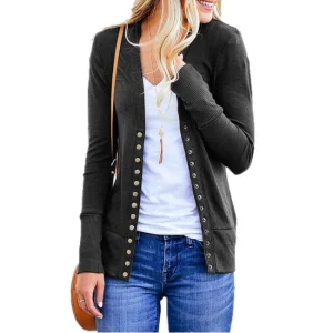 Women's V-Neck Button Down Knitwear Long Sleeve Soft Basic Knit Snap Women Cardigan Sweater A396