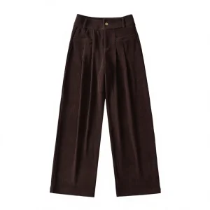 Cross-border Women's Apparel Wholesale European American-Style Vintage Corduroy High-Waisted Loose Straight-Leg Trousers