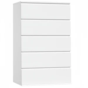 Modern 5-Drawer White Dresser Large Storage 23.6L X 17.6W X 39.1H Inch Tall Storage Chest Drawers Organiser Cabinet for Home