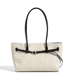 Patchwork Cowhide Linen Tote Bag