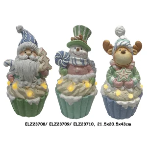 China HANDMADE AQUA BLUE ICED CUPCAKES WITH SNOWMAN SANTA REINDEER SET OF 3 FIGURES