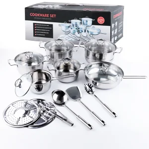 Stainless Steel Pan Set Non Stick Cookware Set Pot Soup Stock Cooking Utensil Customized 18 Pieces OEM LOGO Pans and Pots Set