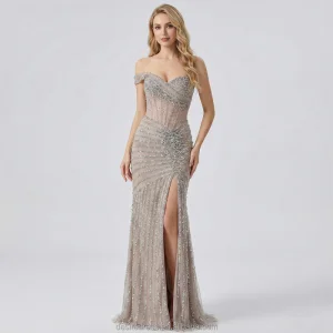 MB40396B Glamorous Sheer Gown with Crystal Beaded Details