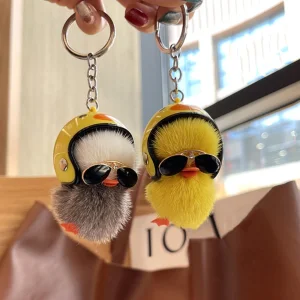 Mini Duck Plush Toys Car Keychain Pompom Keychain Helmet Pilot Mini Yellow Duck Pompom Keychain Plush for Promotion Gifts