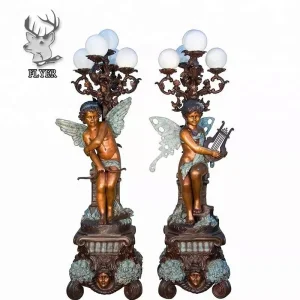 Indoor Decoration Home Light Lamp a Pair of Luxury Casting Bronze Angel Lady Holding Lamps Sculpture