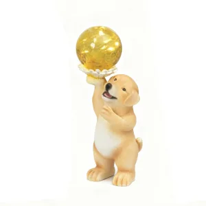 BSCI Factory Outdoor Polyresin Dog Punny with Solar Ball for Home Decoration and Garden Ornament