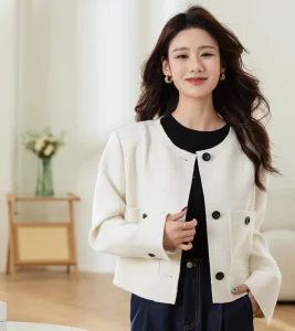Two Color Black and White Women's Tweed Jacket Outerwear