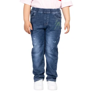 Calças Casuais Personalizadas para Crianças com Jeans Reto Estampado e Rasgado