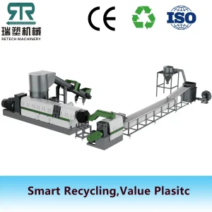 Linha de Reciclagem de Pelotização e Granulação de Flocos de Filme de PE/PP/LDPE LLDPE HDPE/ABS/PS/EPS/EVA/PA/TPU com Compactador e Extrusão por Face de Matriz