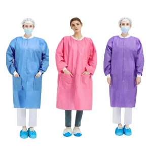 Factory Protective Anti-Static White Blue Pink Purple Polypropylene Micro-Porous Non-Woven PP SMS Medical Dental Disposable Lab Jacket Coat
