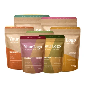 Custom Printed Brown Doypack Bag Spices Resealable Nut Zipper Standard Pla Kraft Paper Stand Up Pouch