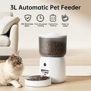 3L Battery Plastic Auto Dog Cat Food Dispenser WiFi APP Control Automatic Feeding Timed Meals Scheduling Camera Stainless Steel