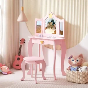 High Quality Bedroom Furniture Wooden Princess Makeup Dresser with Mirror and Stool