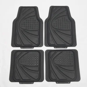 سجاد أرضي من PVC المطاطي العالمي للسيارات 4PCS حماية من جميع الأحوال الجوية باللون الأسود - قابل للتقليم بتصميم شبه مخصص
