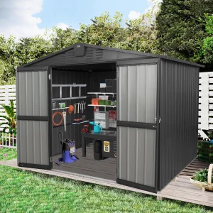 244x183cm Outdoor Storage Shed Heavy Duty Metal Tool Sheds With Double Doors Large Canopy &amp; Gazebo &amp; Pergola For Tool Storage