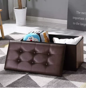 2024 Custom Brown Leather Ottoman Stool With Storage Wholesale Foldable Bench Sofa