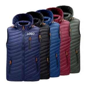 Custom Printing Embroidery 100% Nylon Insulated Warm Stand Collar Zipper Outerwear Sports Workwear Quilted Padded Down Puffer Vest