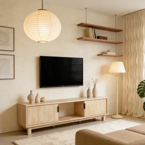 177cm Fluted Door TV Stand MDF Natural Color Living Room Media Console