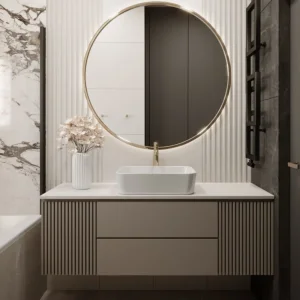 Swete Suspended Bathroom Cabinet with Illuminated Round Mirror