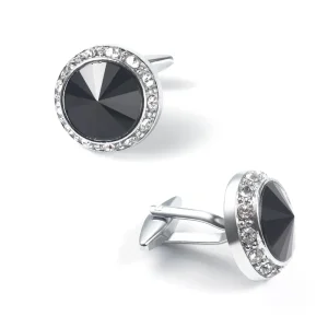 Wholesale Fashion Round Black Custom Stone Silver Plated Cufflinks For Men Shirt CS0077-SB Factory, Exporter