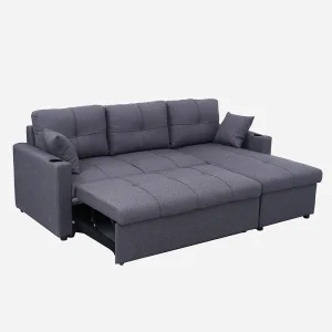 Small L Shape Pull out Corner Sofa Bed with Convertible Storage Chaise