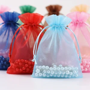 Solid Color Organza Drawstring Bags for Jewelry Accessories or Christmas Gift Packaging Wholesale Organza Packaging Bag