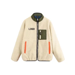 Jaqueta Externa de Inverno com Zíper Completo, Jaquetas de Fleece Polar Casuais com Gola Alta