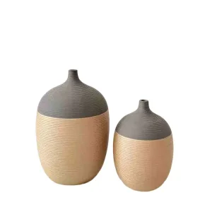 Nordic Minimalist Two-Tone Stoneware Vase Set