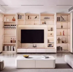 Customized Luxury White Solid Wood TV Unit Cabinet Modern Nordic TV Stand Living Room Console with Storage Function