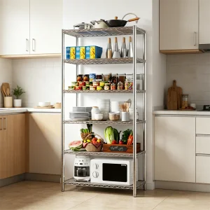 Durable Stainless Steel Multi Tier Home Pantry Kitchen Microwave Stand Display Organizer Metal Storage Rack