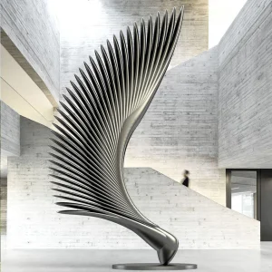 Large Stainless Steel Half Wing Wall Sculpture - Modern Metal Art Decor for Indoor &amp; Outdoor Use - Square Mall Installation