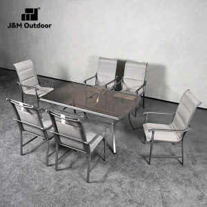J&amp;M Outdoor 5pcs Bistro Set waterproof Tempered Glass Top Patio Furniture Stackable Durable outdoor Dining Table sets