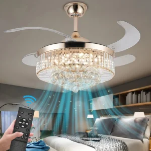42" Reversible 6-Speed Remote Control LED Copper Ceiling Fan with 5 Blades DC Motor Dimmable Hugger Mount for Modern Living Room