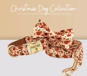 Conjunto de Coleira para Cachorro com Padrão de Gengibre de Natal e Guia
