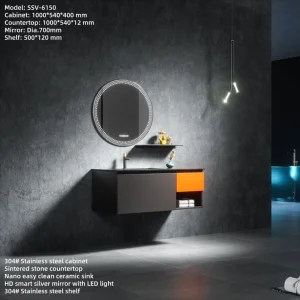 1000mm Wall Hung Stainless Steel Bathroom Vanity Unit with Bath Mirror Ssv6150
