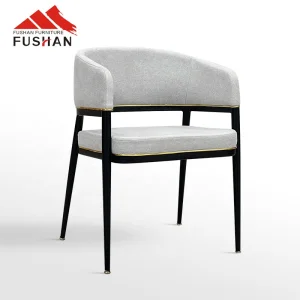 Modern Luxury Hotel Villa Restaurant Arm Chair Grey Fabric Upholstered Dining Chairs Soft Backrest Custom Lounge Single Chair