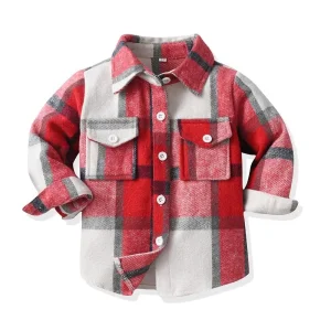 Ropa de niño invierno camisa de cuadros de algodón de manga larga ropa infantil con abrigo cepillado chaqueta de forro polar para niños chaqueta de invierno para niñas etiqueta personalizada