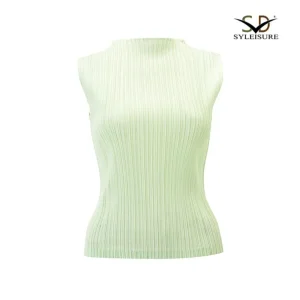 Famous Women's Mock Neck Sleeveless Pleated Slim Fit Top Factory, Companies
