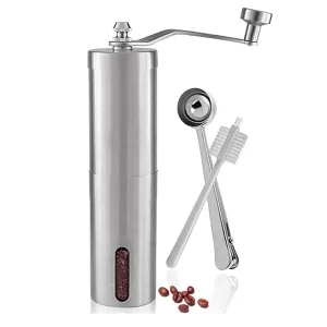 Molino de café manual de acero inoxidable con ventana visible para el hogar, seguro y a granel, aprobado por la FDA