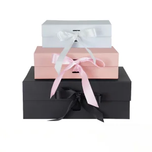 Wholesale Luxury Folding Gift Box Magnetic Closure Black White Pink Jewelry Packaging Rigid Magnetic Boxes with Ribbon HONPAK