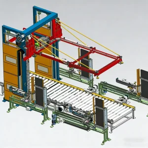 Horizontal Pass-Through Packaging Machine: Vertical Long Corner Protectors+Horizontal Strapping/Pallet Packing