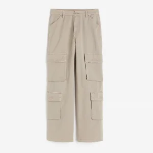 Custom Women 100% Cotton Regular Fit Twill Cargo Trousers Stylish Fashion High Waist Windproof Flap Pockets Straight Leg Pants