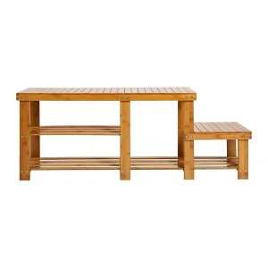 3-Tier Easy Assemble Bamboo Shoe Rack Bench with Storage Shelf Modern Design for Apartment &amp; Hotel Entryway