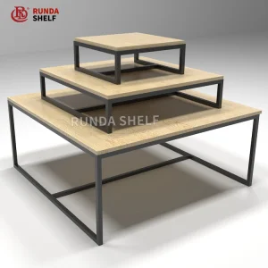 Supermarket Rack 3-Layer Heavy Duty Display Table Single-Sided Promotion Stand in Wood and Steel for Promotions