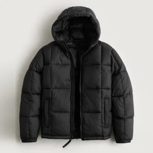 Black Puffer Jacket With Hood Custom