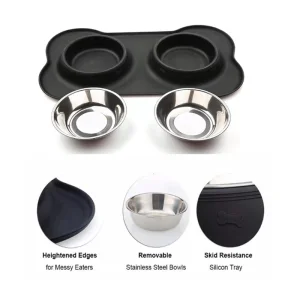 Elevated Whisker Friendly Tilted Flat Silicone Double Feeder Bowl