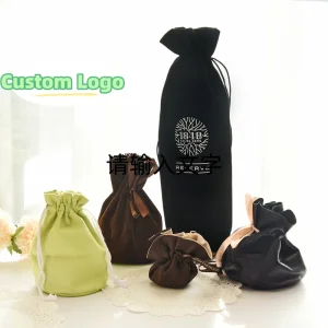 Small Velvet Jute Linen Jewelry Packaging Pouch Drawstring Bags with Custom Logos