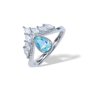 Factory Custom Wholesale 1CT 925 Sterling Silver Gra Teardrop Pear Shape Cut Fancy Blue Diamond Moissanite Women Engagement Ring