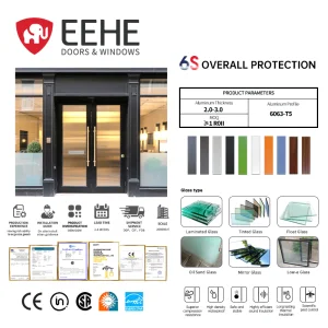 Eehe Commercial Aluminum Shop Front Glass Door with Bulk Order Support Weatherproof Sealing Tempered Glass CSA